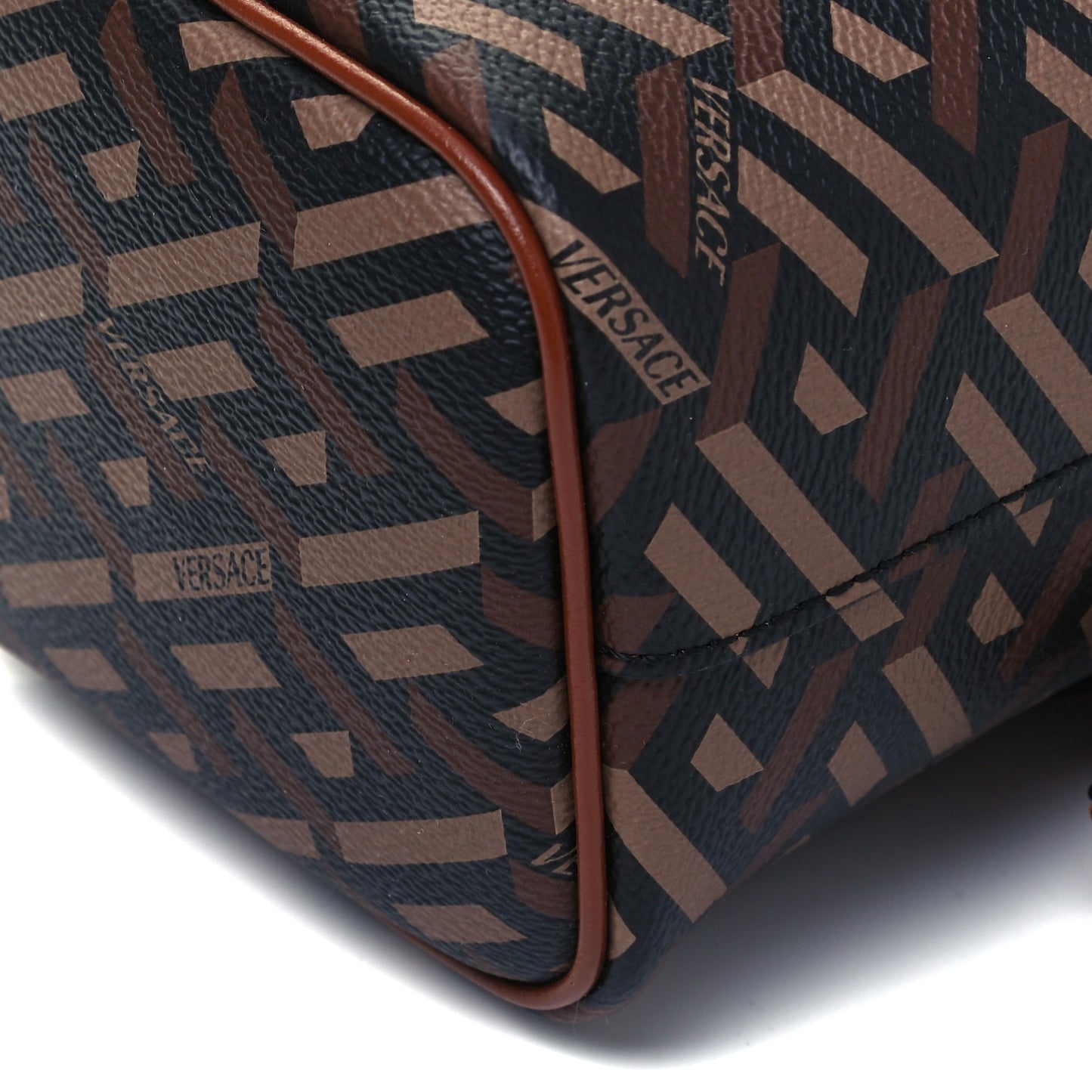 Coated Canvas La Greca Mini Bucket Bag Black Caramel