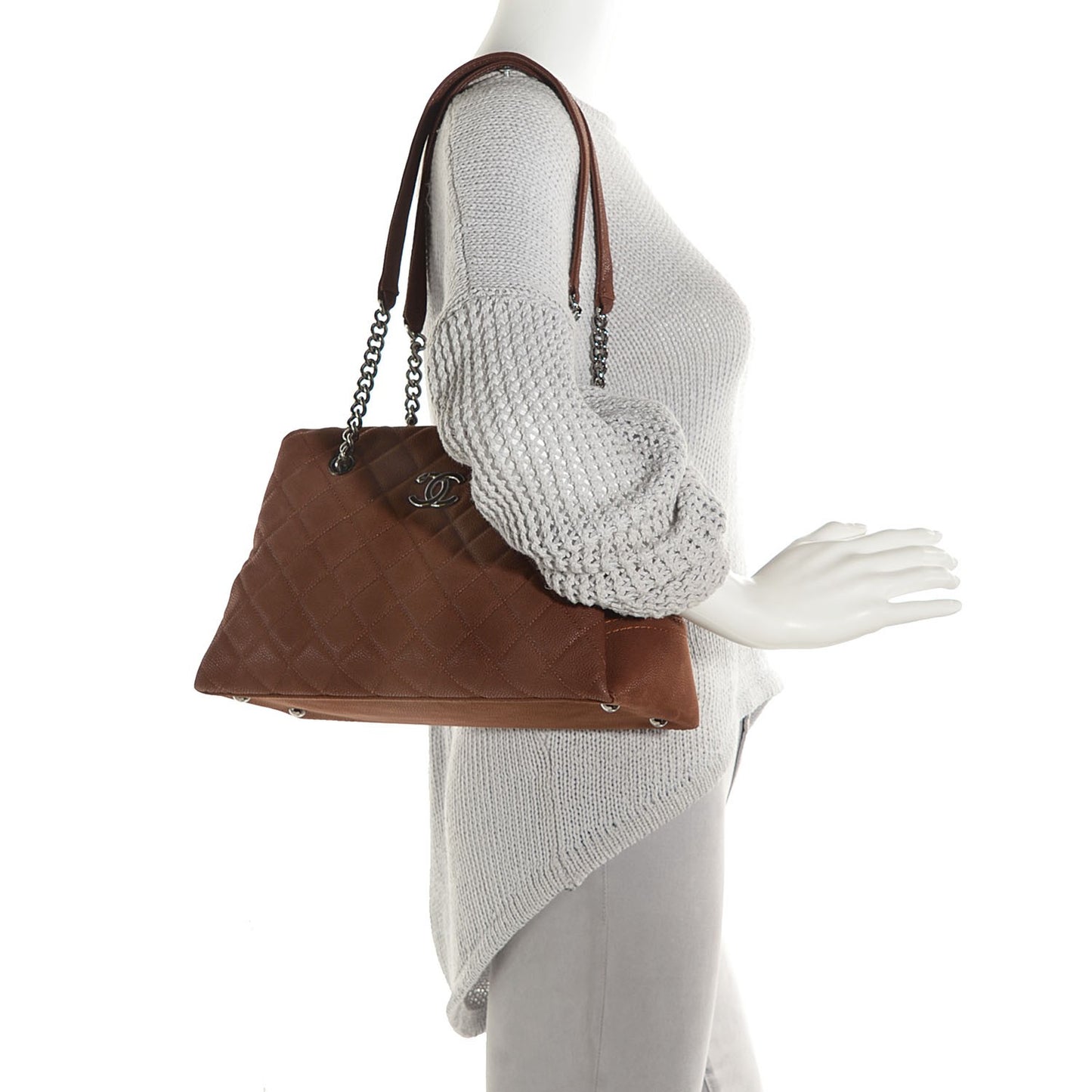 Iridescent Caviar Quilted Lady Pearly Tote Brown
