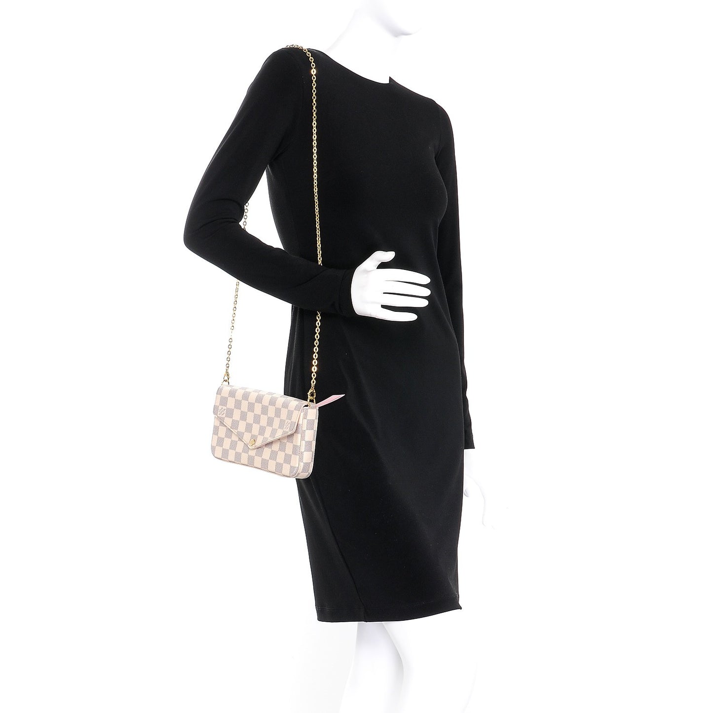 Damier Azur Pochette Felicie Chain Wallet Rose Ballerine