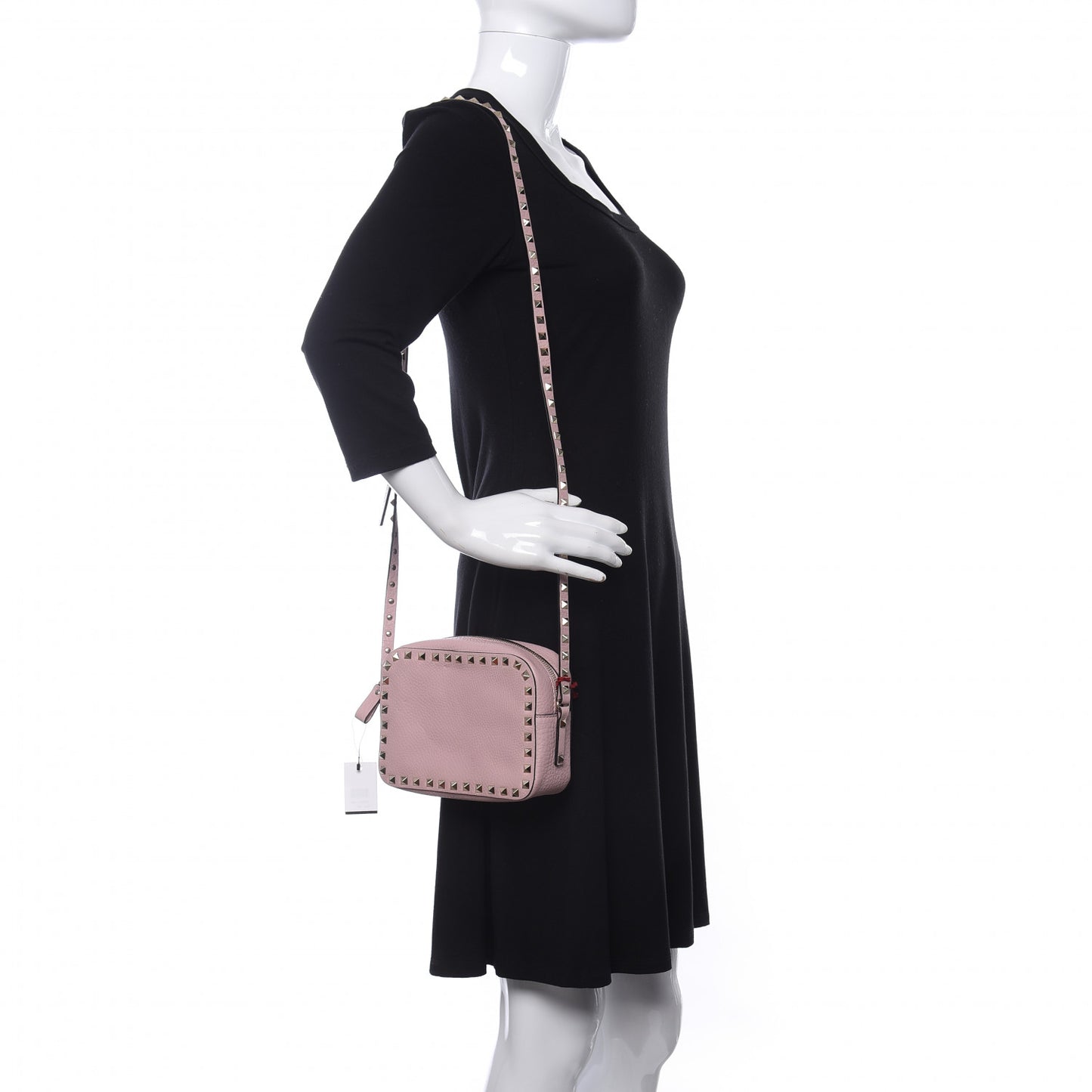 Pebbled Calfskin Rockstud Camera Crossbody Bag Cipria