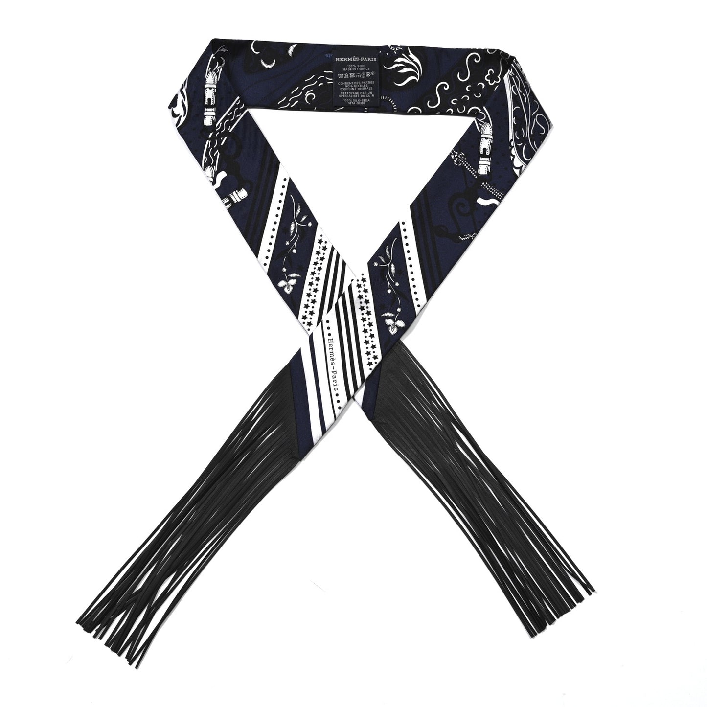 Silk Festival Des Amazones Bandana Fringed Twilly Bleu Black