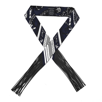 Hermes Silk Festival Des Amazones Bandana Fringed Twilly Bleu Black 1 of 4