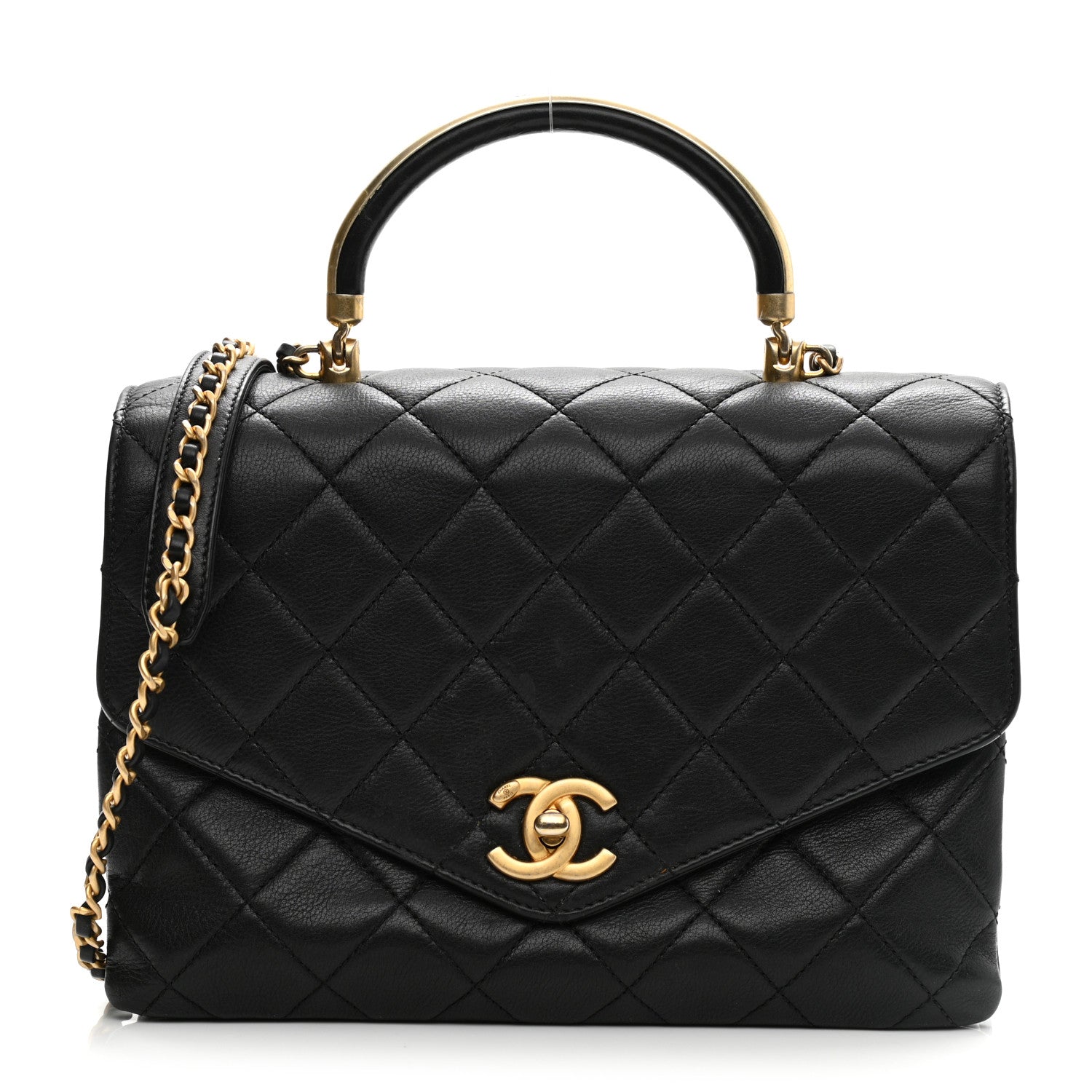 Chanel Calfskin Quilted Small Gold Top Handle Flap Black 1 of 11