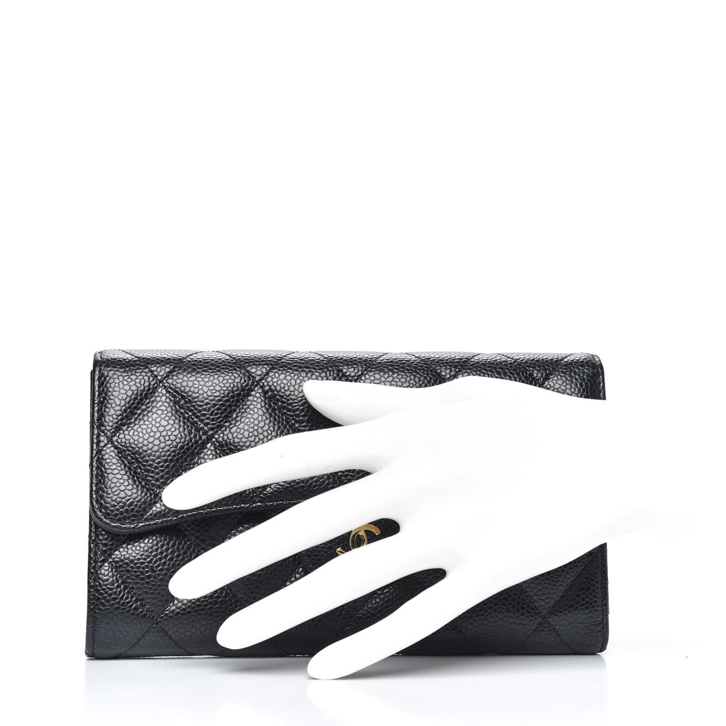 Caviar Quilted Long Flap Wallet Black