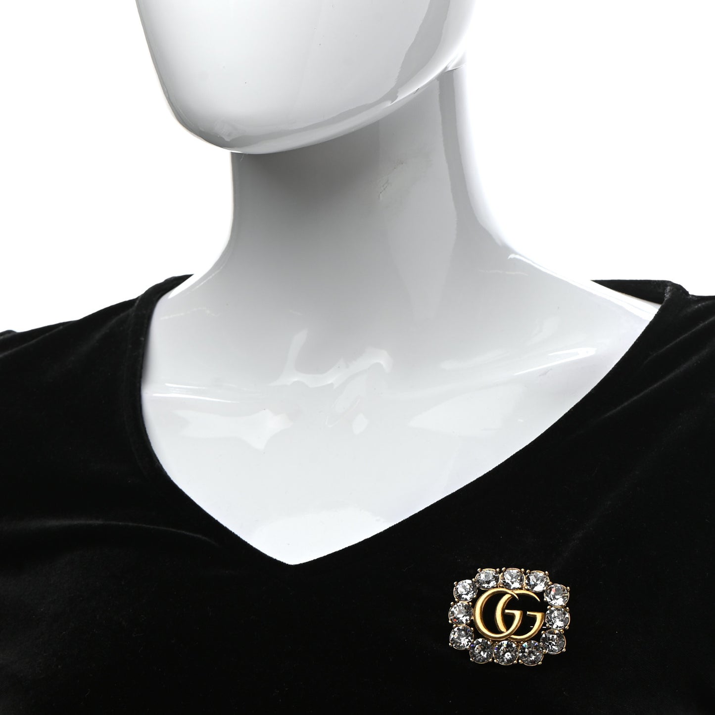 Metal Crystal Double G Brooch Aged Gold