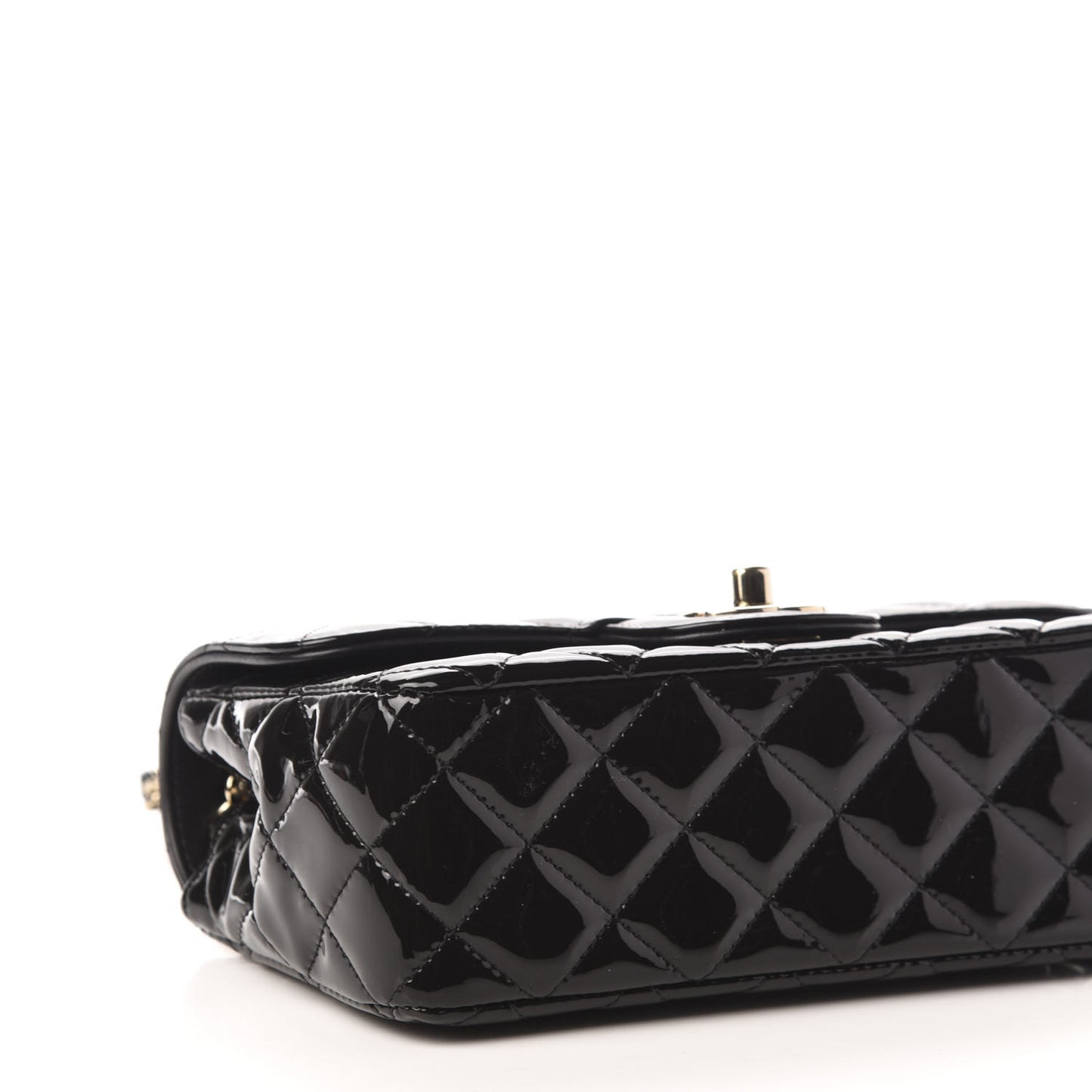 Patent Calfskin Quilted Mini Rectangular Flap Black