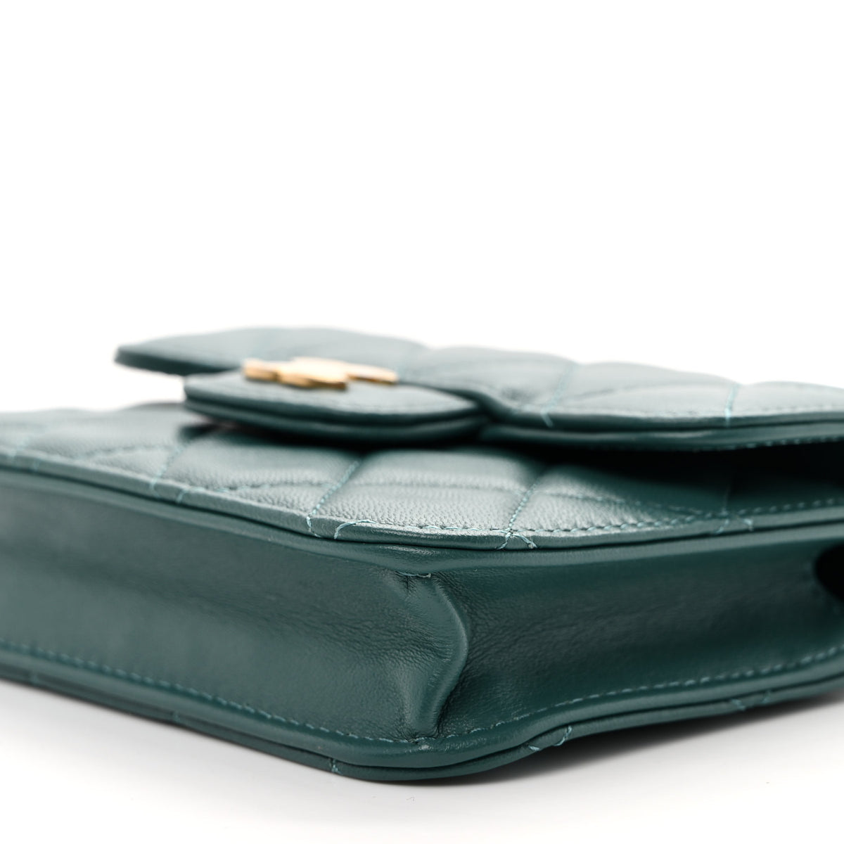 Lambskin Quilted Top Handle Flap Coin Purse With Chain Green