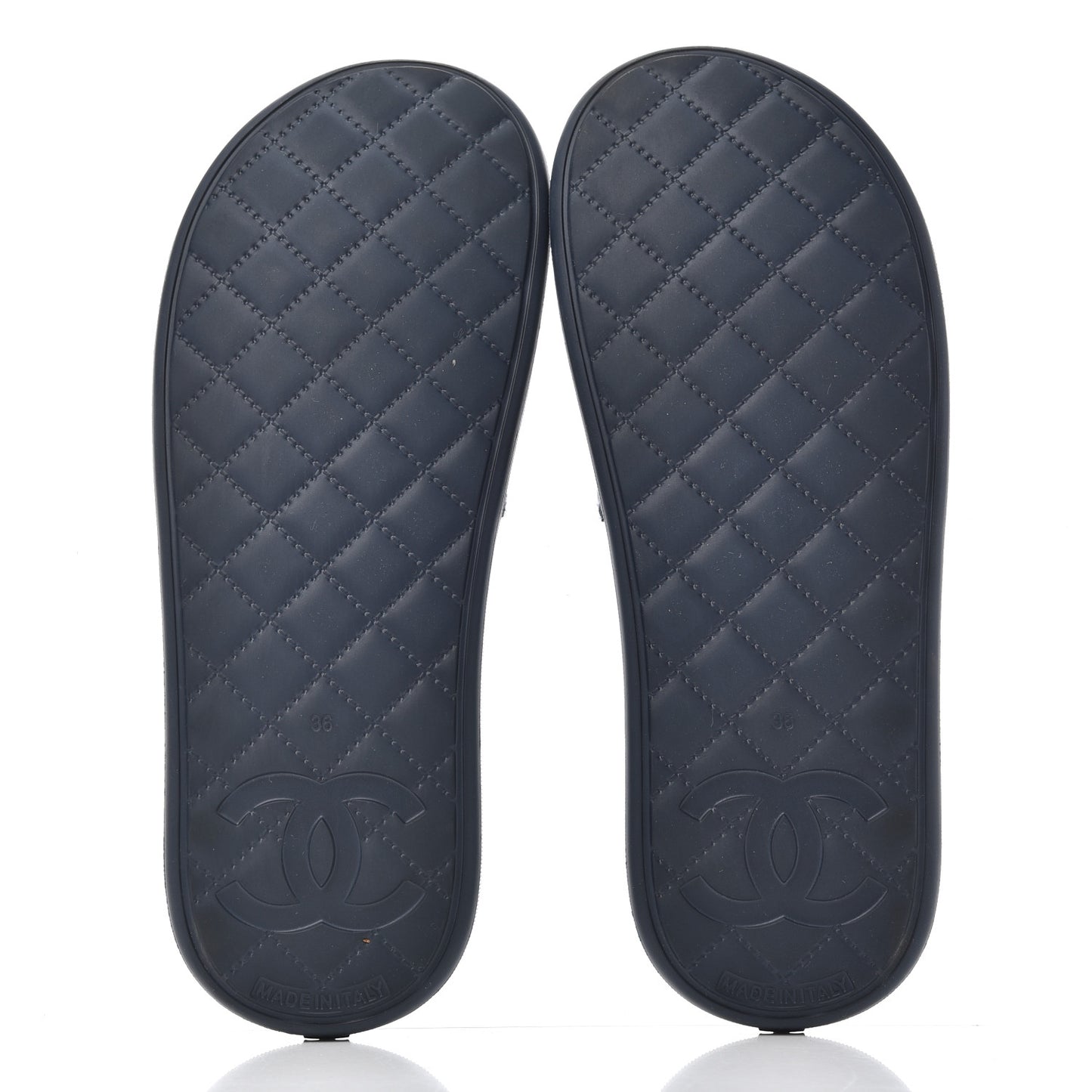 Tweed Rubber CC Flat Mules 36 Navy