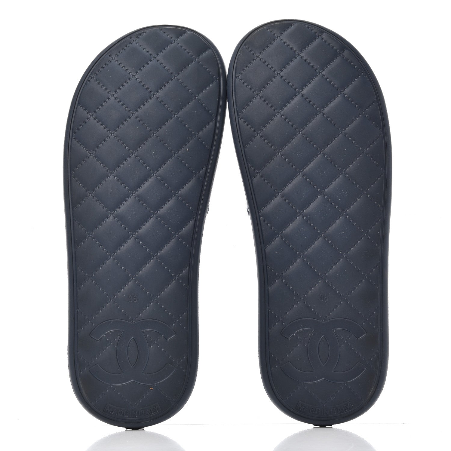 Chanel Tweed Rubber CC Flat Mules 36 Navy 5 of 14