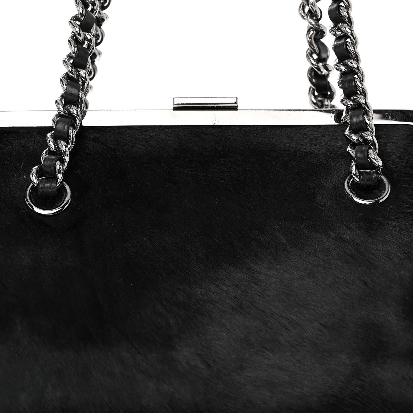 Pony Hair Lambskin Quilted Kiss Lock Frame Bag Black