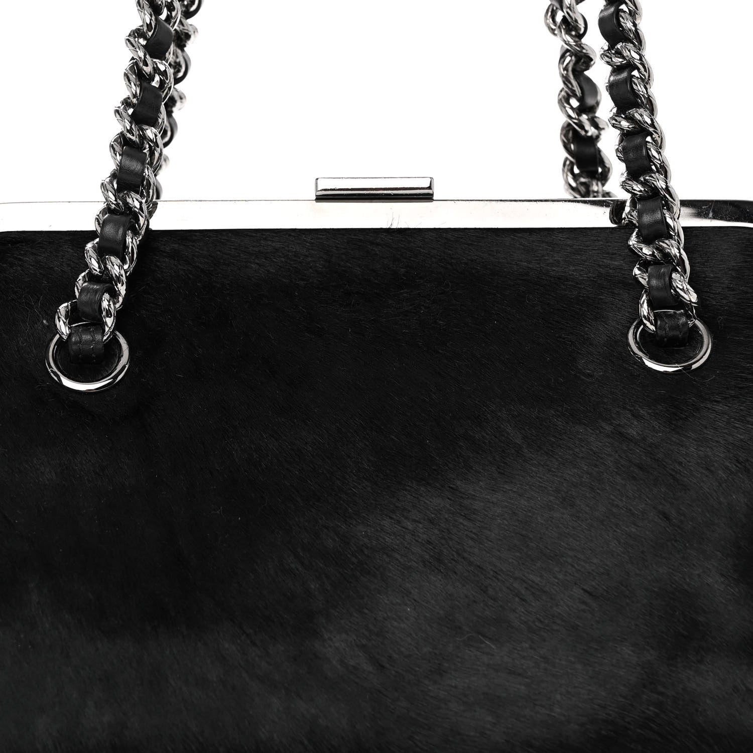 Chanel Pony Hair Lambskin Quilted Kiss Lock Frame Bag Black 10 of 12