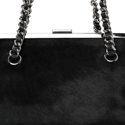 Chanel Pony Hair Lambskin Quilted Kiss Lock Frame Bag Black 10 of 12