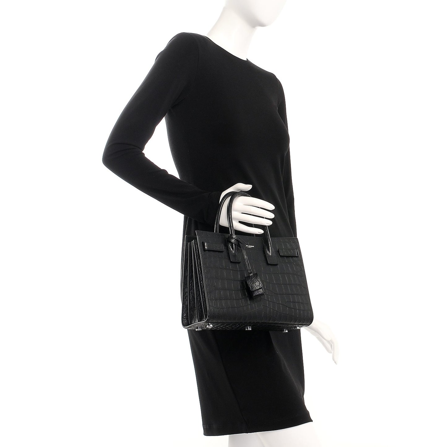 Calfskin Crocodile Embossed Baby Sac De Jour Black