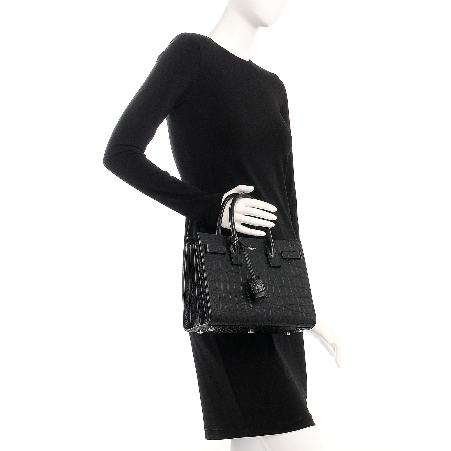 Saint Laurent Calfskin Crocodile Embossed Baby Sac De Jour Black 3 of 9