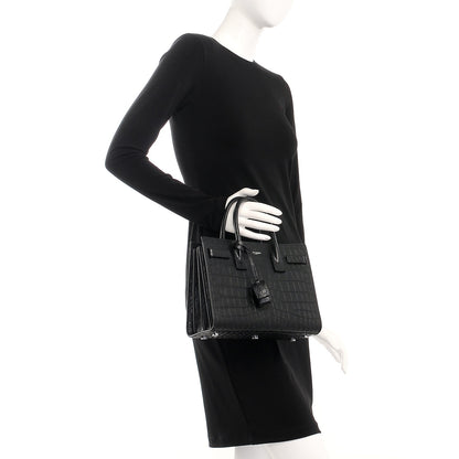 Saint Laurent Calfskin Crocodile Embossed Baby Sac De Jour Black 3 of 9
