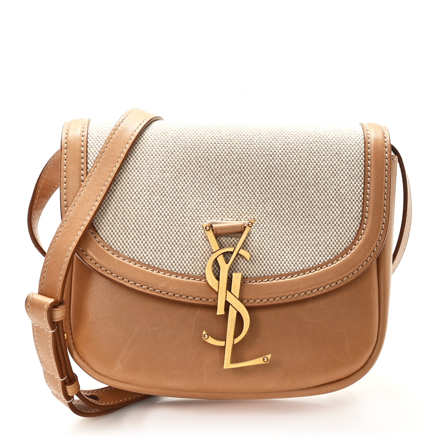 Saint Laurent Smooth Calfskin Cotton Canvas Small Kaia Satchel Natural Beige 1 of 9