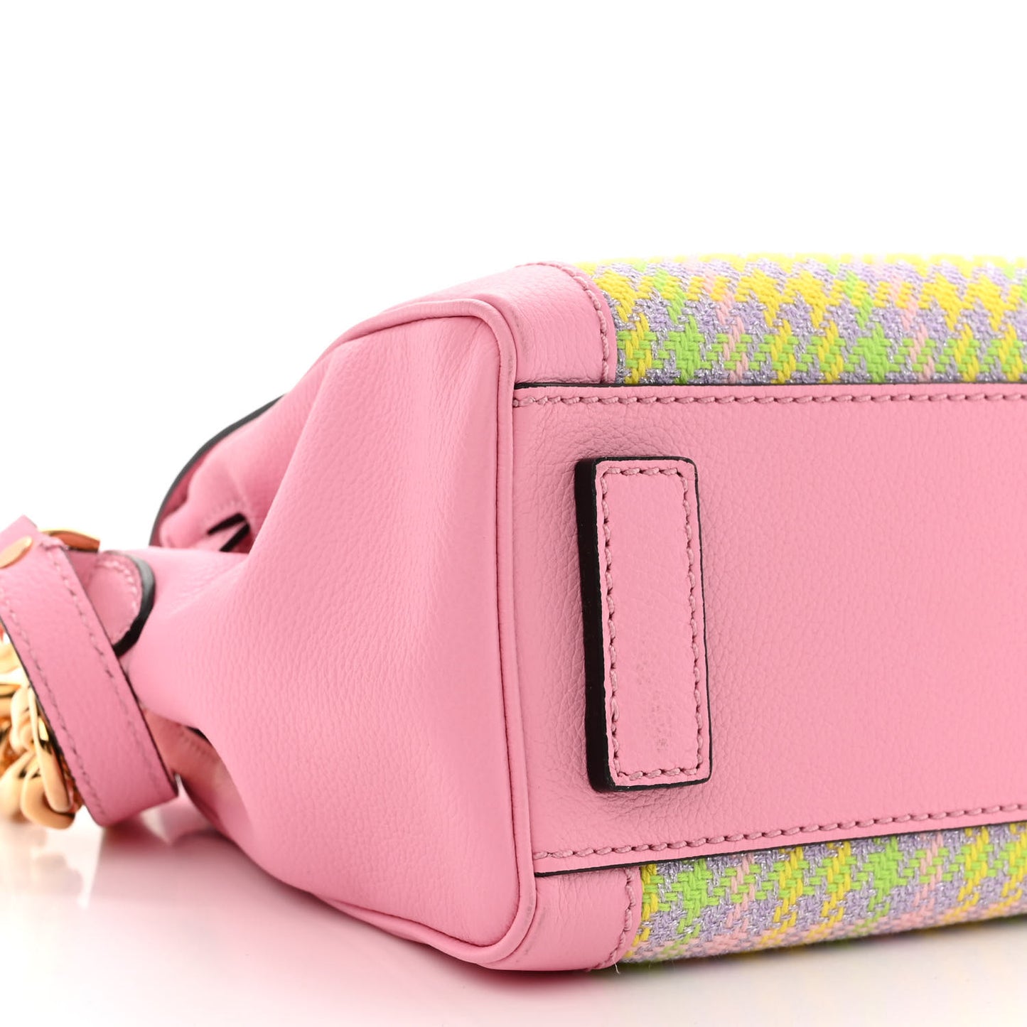 Grained Calfskin Canvas Houndstooth Small La Medusa Top Handle Bag Pink Multicolor