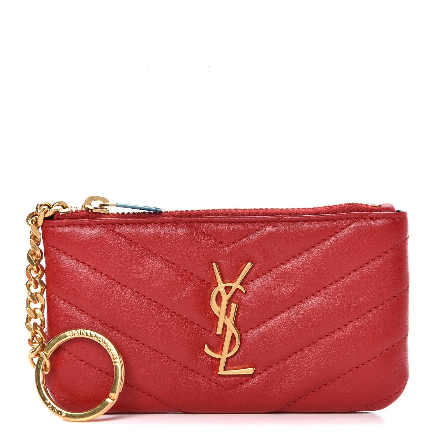Saint Laurent Calfskin Matelasse Monogram Key Pouch Rouge Eros 1 of 8