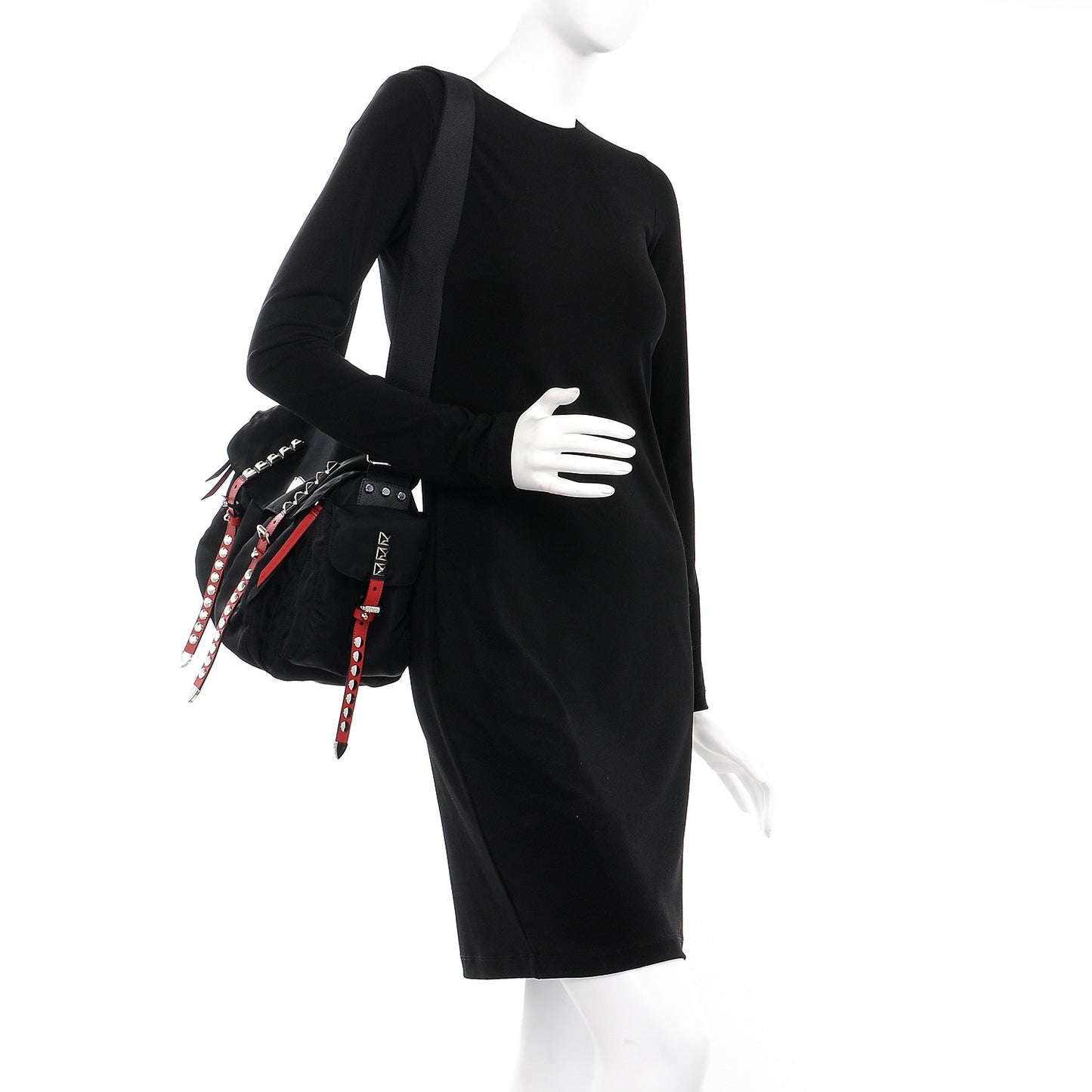 Nylon New Vela Studded Messenger Black Fuoco