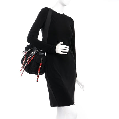 Prada Nylon New Vela Studded Messenger Black Fuoco 2 of 8