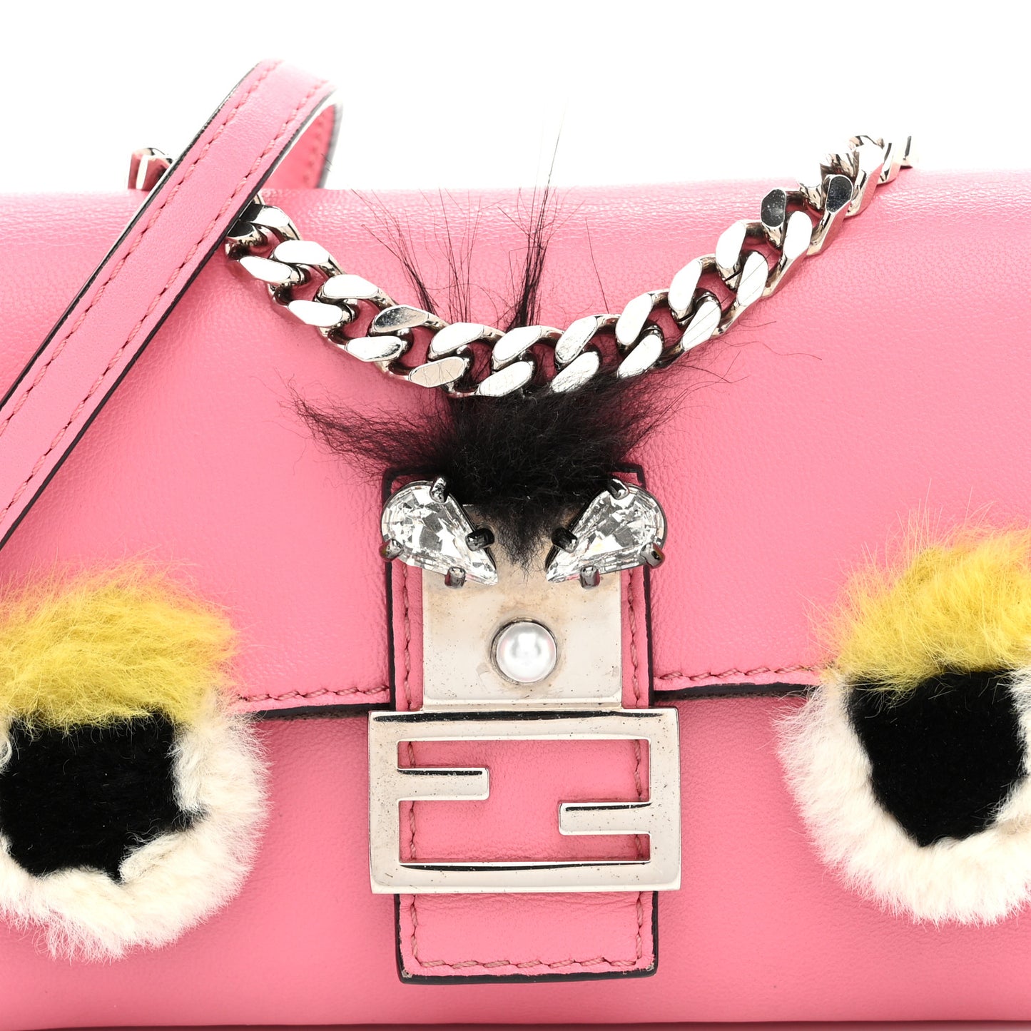 Nappa Rabbit Fox Fur Micro Buggie Baguette Rosa Fluo Multicolor