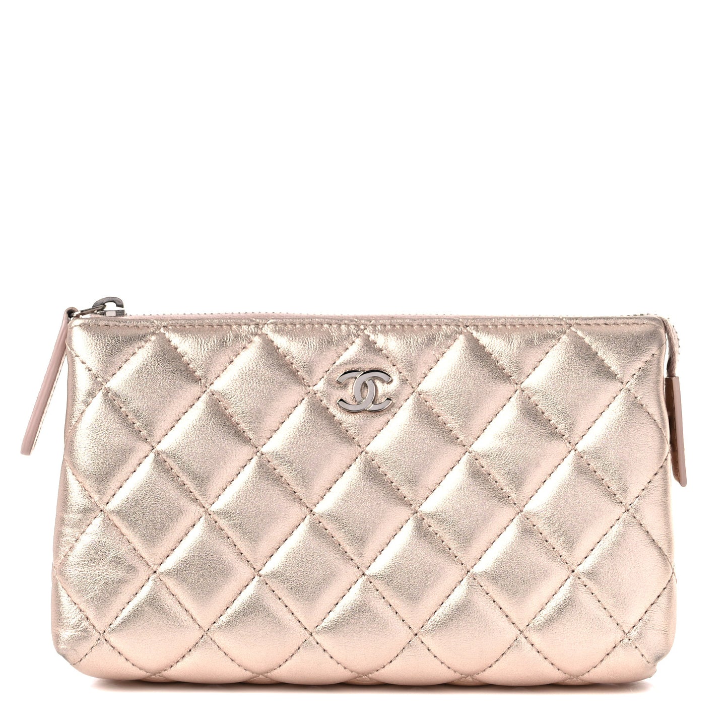 Metallic Lambskin Quilted Cosmetic Pouch Light Gold