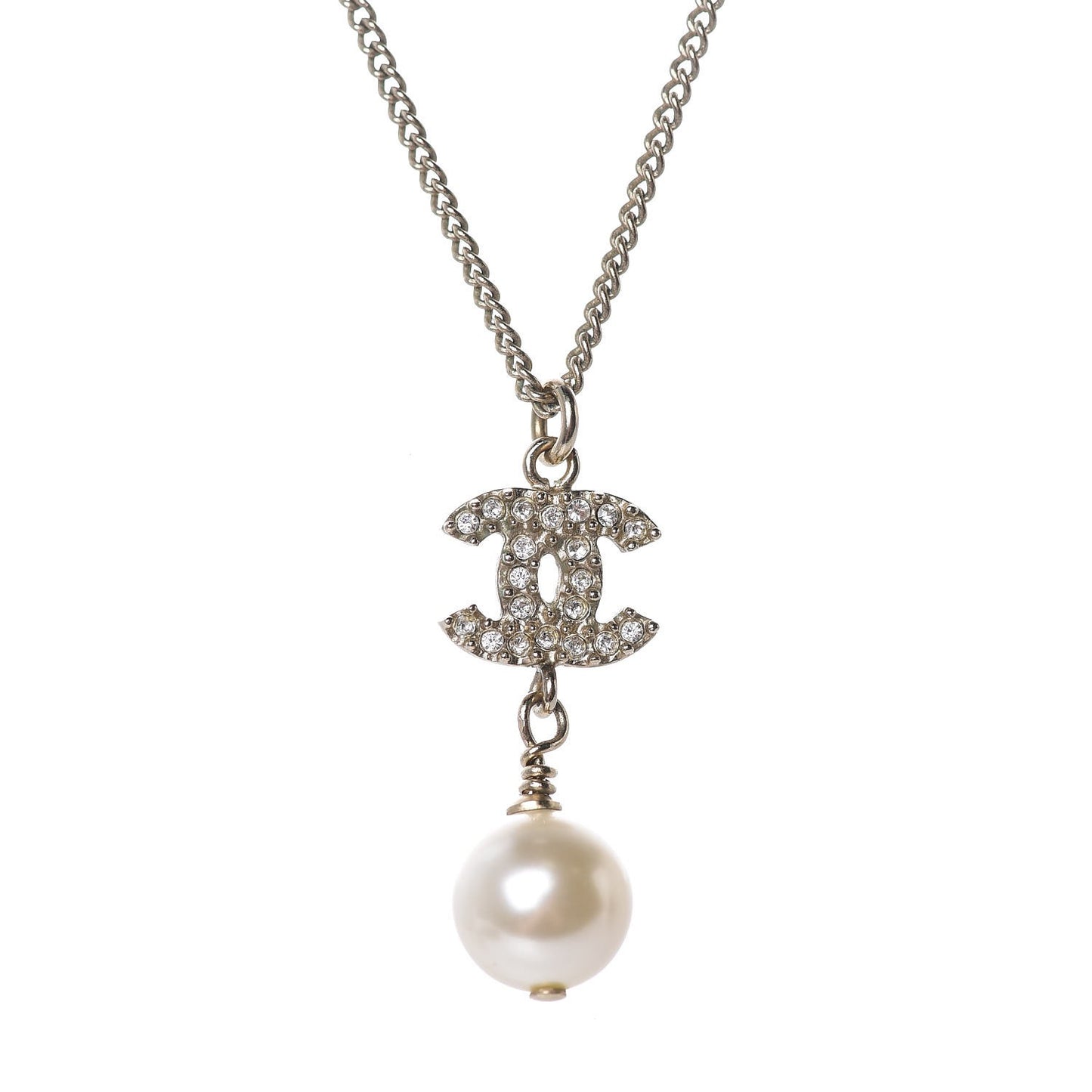 Pearl Crystal CC Drop Necklace Light Gold