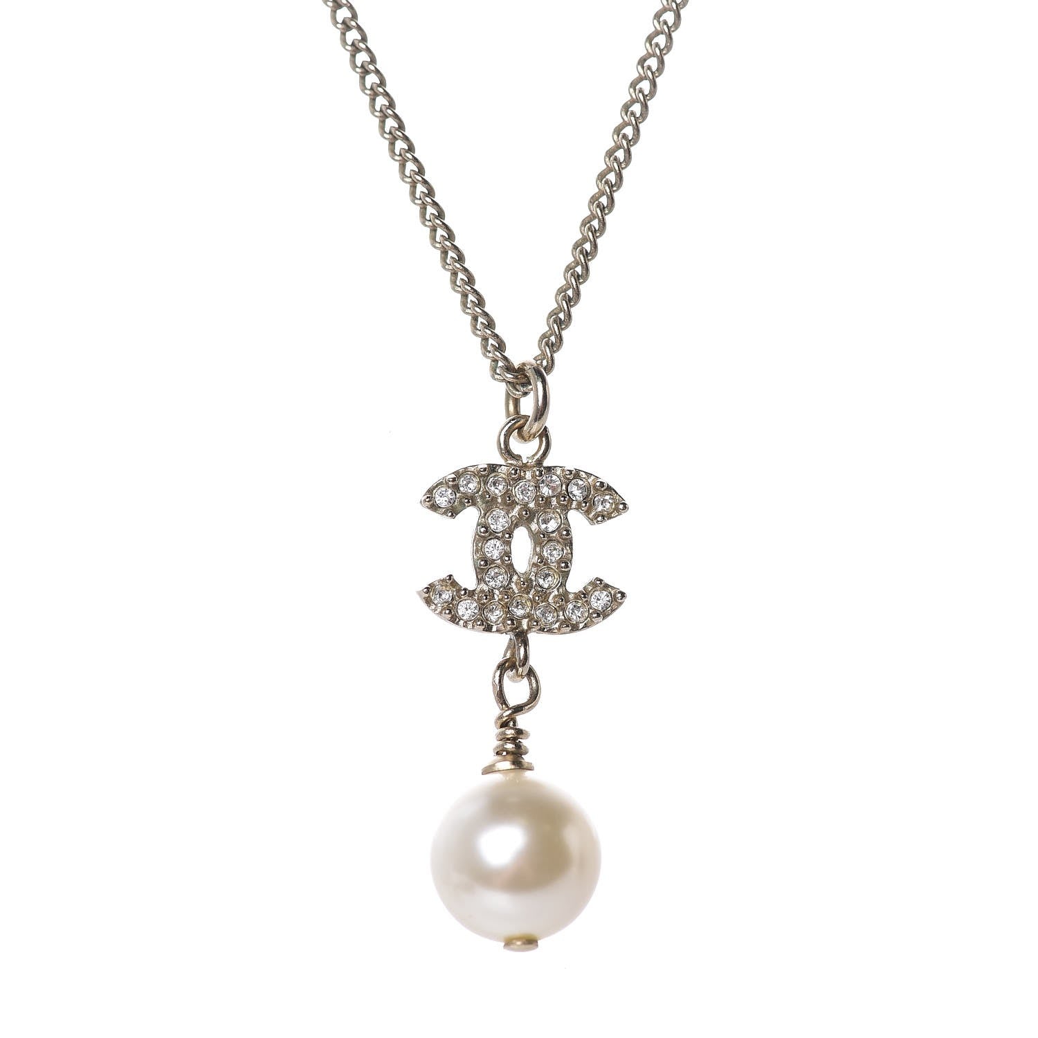 Chanel Pearl Crystal CC Drop Necklace Light Gold 4 of 5