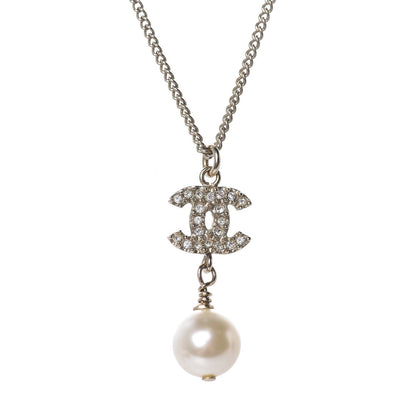 Chanel Pearl Crystal CC Drop Necklace Light Gold 4 of 5