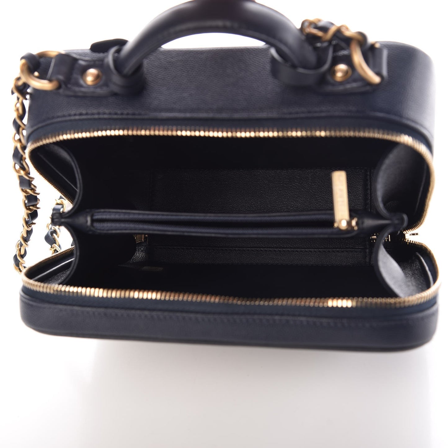 Caviar Quilted Medium CC Filigree Vanity Case Navy