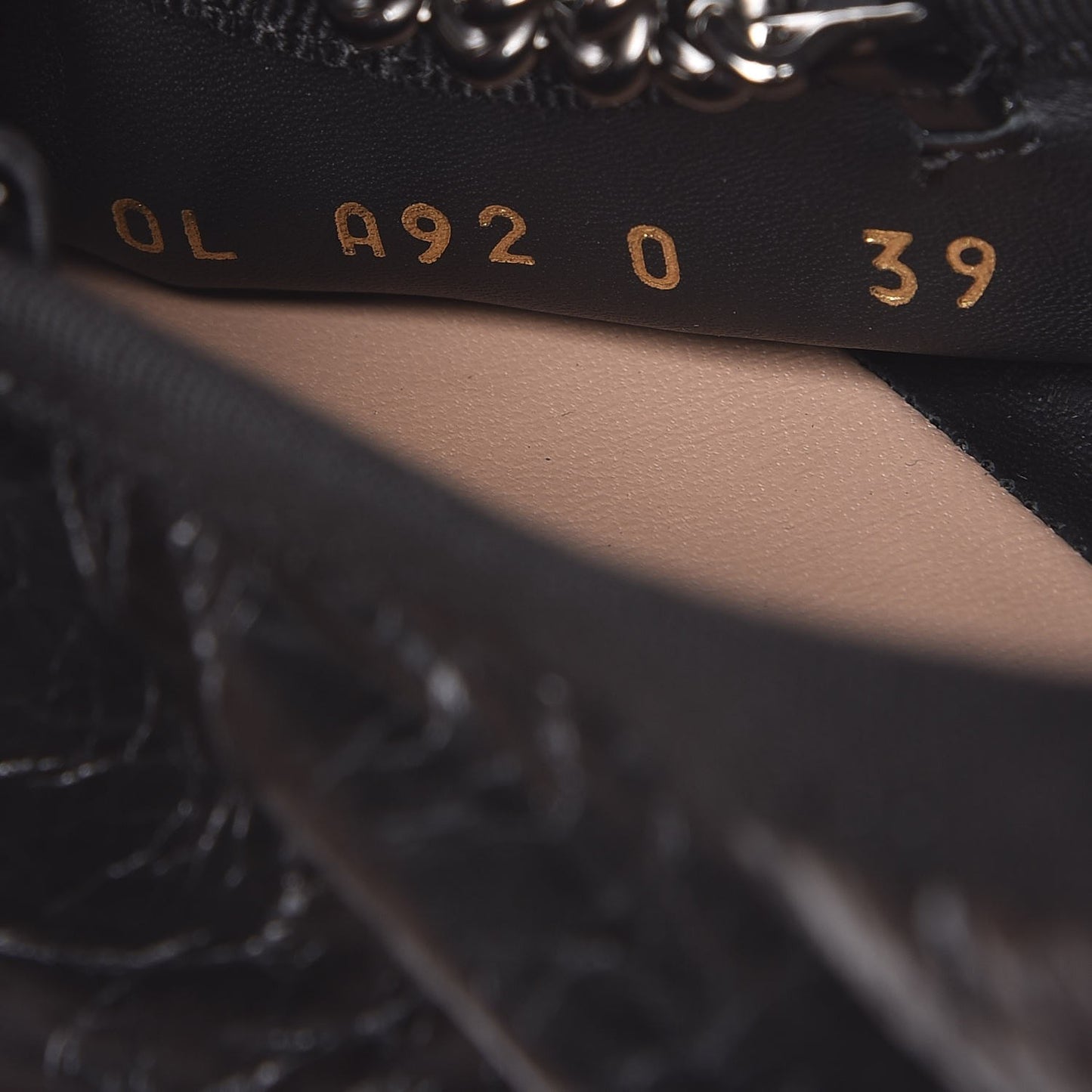 Crackled Calfskin Rockstud Chain Ankle Ballerina Flats 39 Black