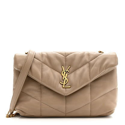Saint Laurent Lambskin Quilted Toy Loulou Puffer Monogram Chain Satchel Dark Beige 1 of 11