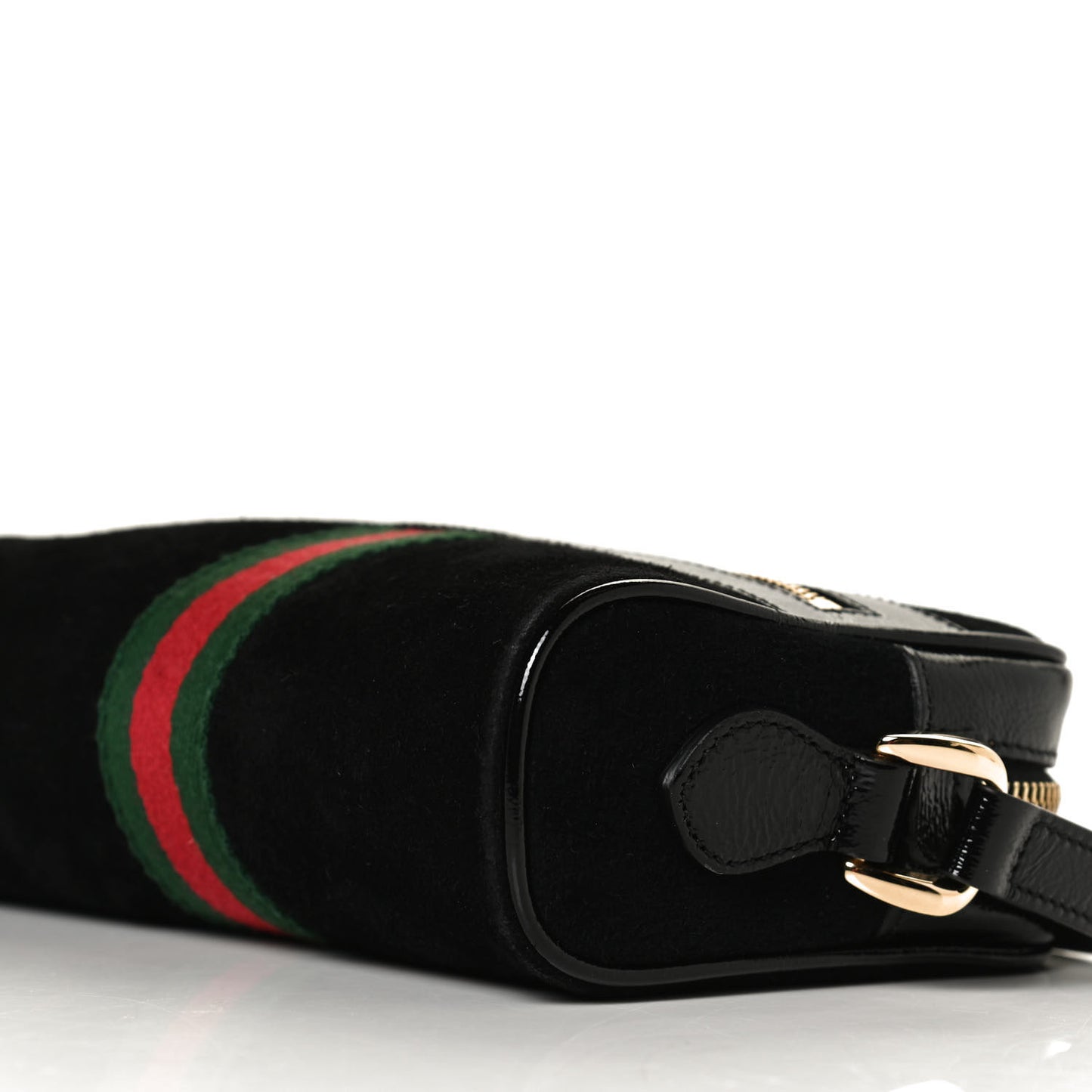 Suede Patent Web Mini Ophidia Shoulder Bag Black