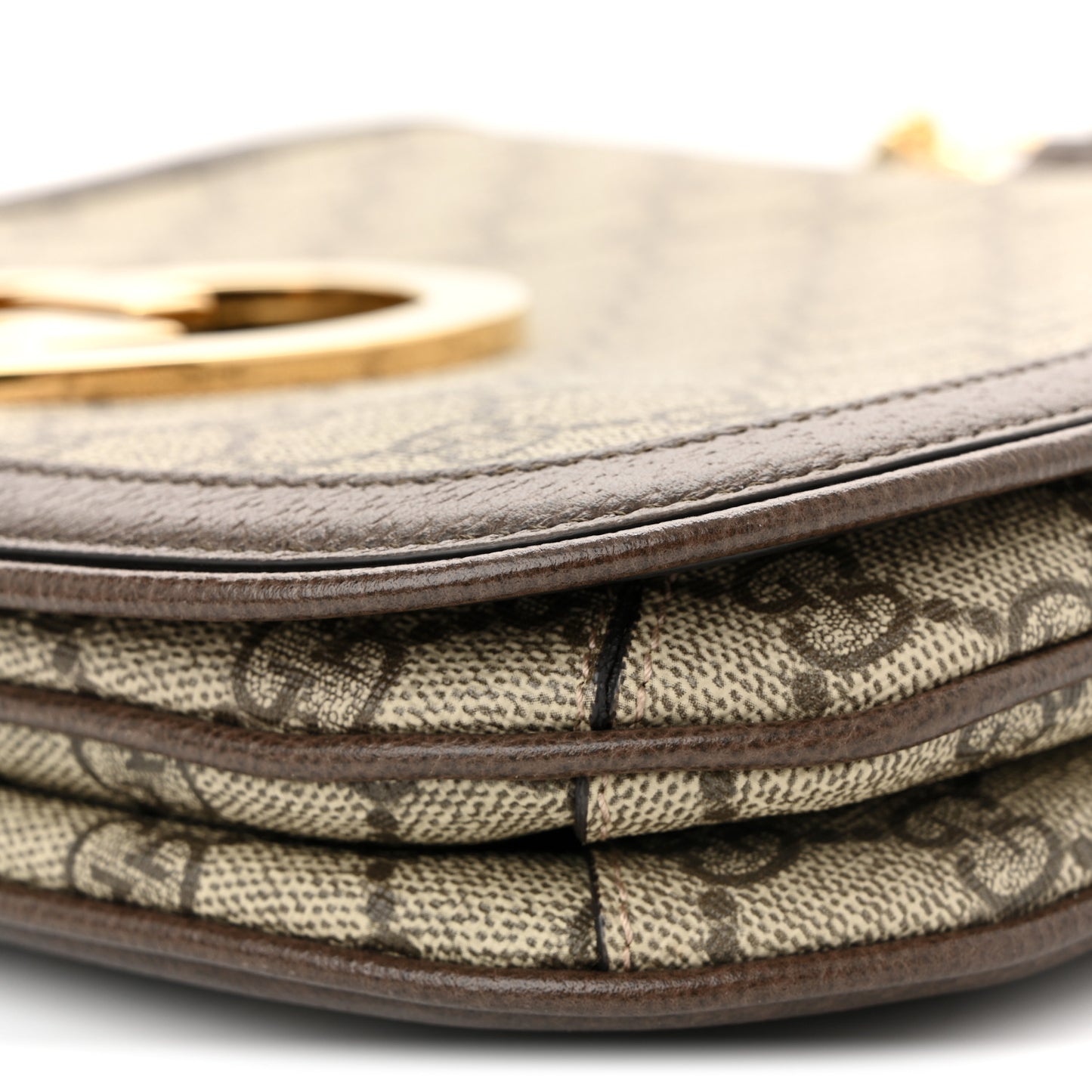 GG Supreme Monogram Textured Dollar Calfskin Web Medium Blondie Shoulder Flap Bag Beige Ebony New Acero