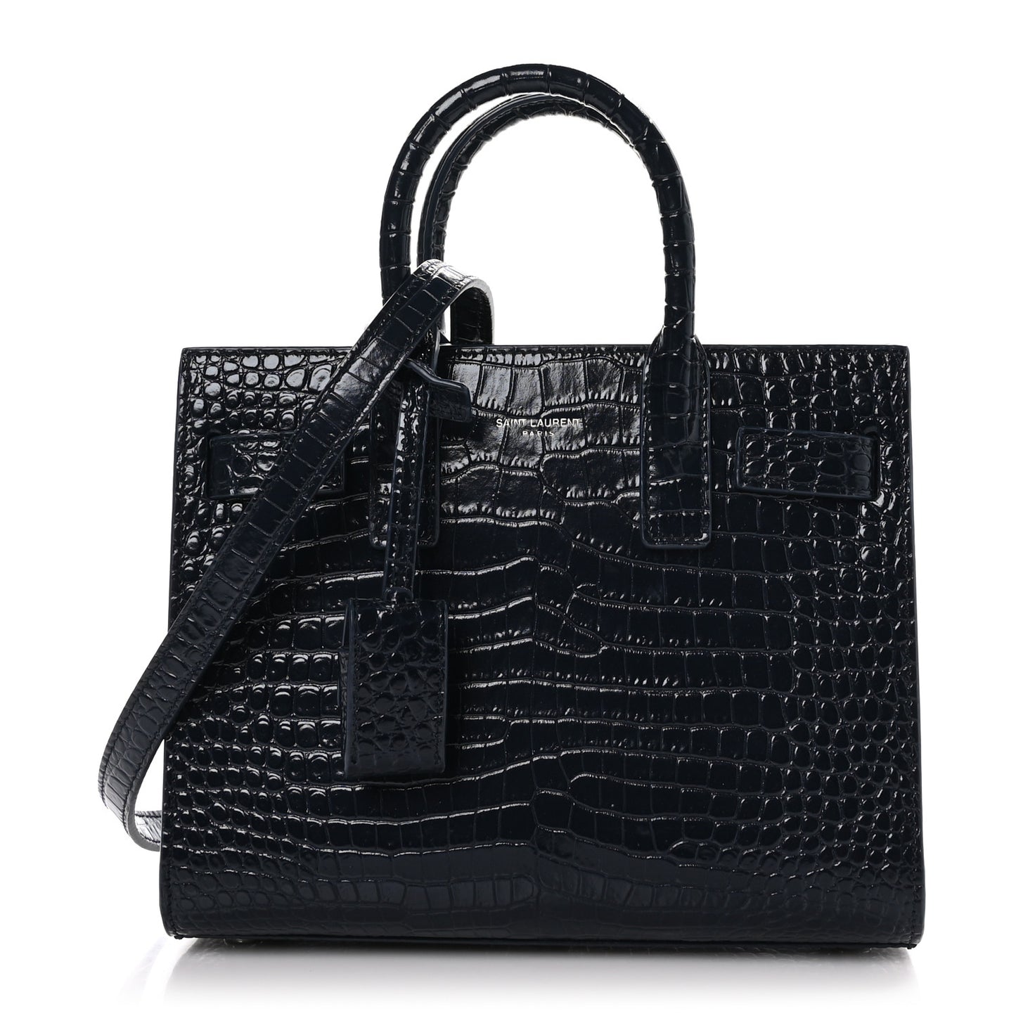 Calfskin Crocodile Embossed Nano Sac De Jour Deep Marine