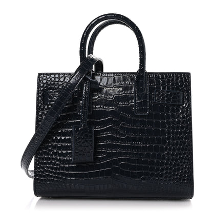 Saint Laurent Calfskin Crocodile Embossed Nano Sac De Jour Deep Marine 1 of 10