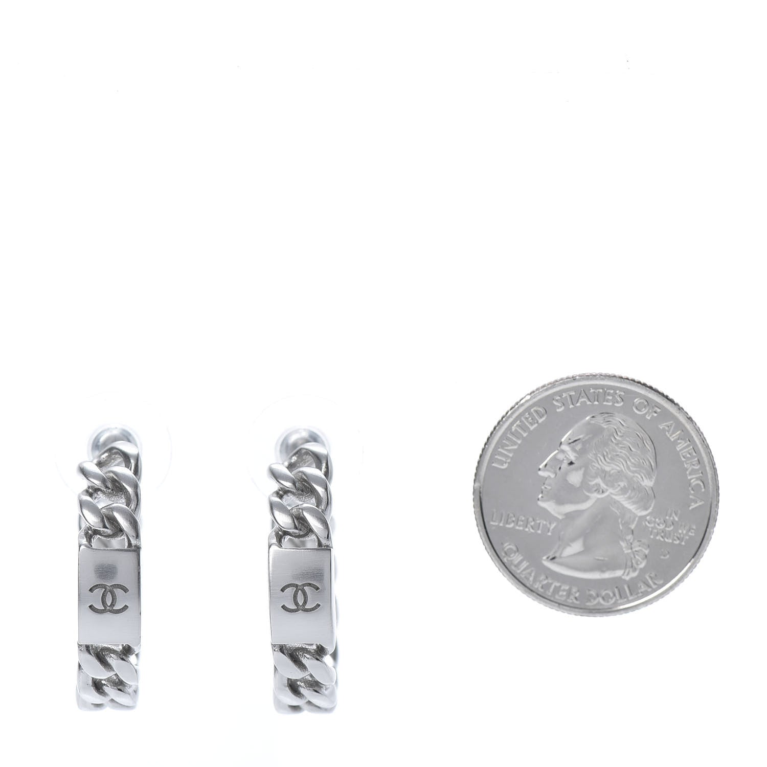 Chanel CC Chain Square Hoop Earrings Silver 2 of 5