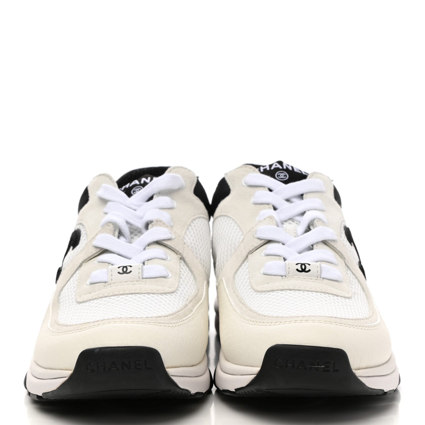 Mesh Suede Calfskin Grained Calfskin Womens CC Sneakers 39 White Black