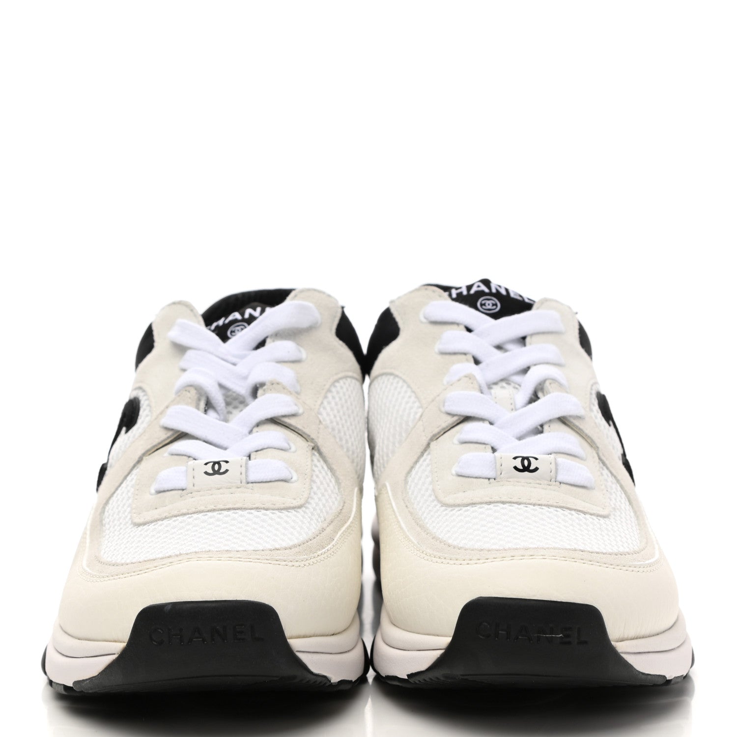 Chanel Mesh Suede Calfskin Grained Calfskin Womens CC Sneakers 39 White Black 2 of 8