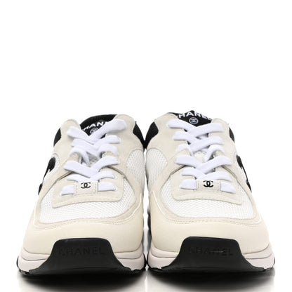 Chanel Mesh Suede Calfskin Grained Calfskin Womens CC Sneakers 39 White Black 2 of 8