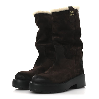 Miu Miu Suede Shearling Vintage Effect Mid Calf Boots 38 Morro 4 of 10