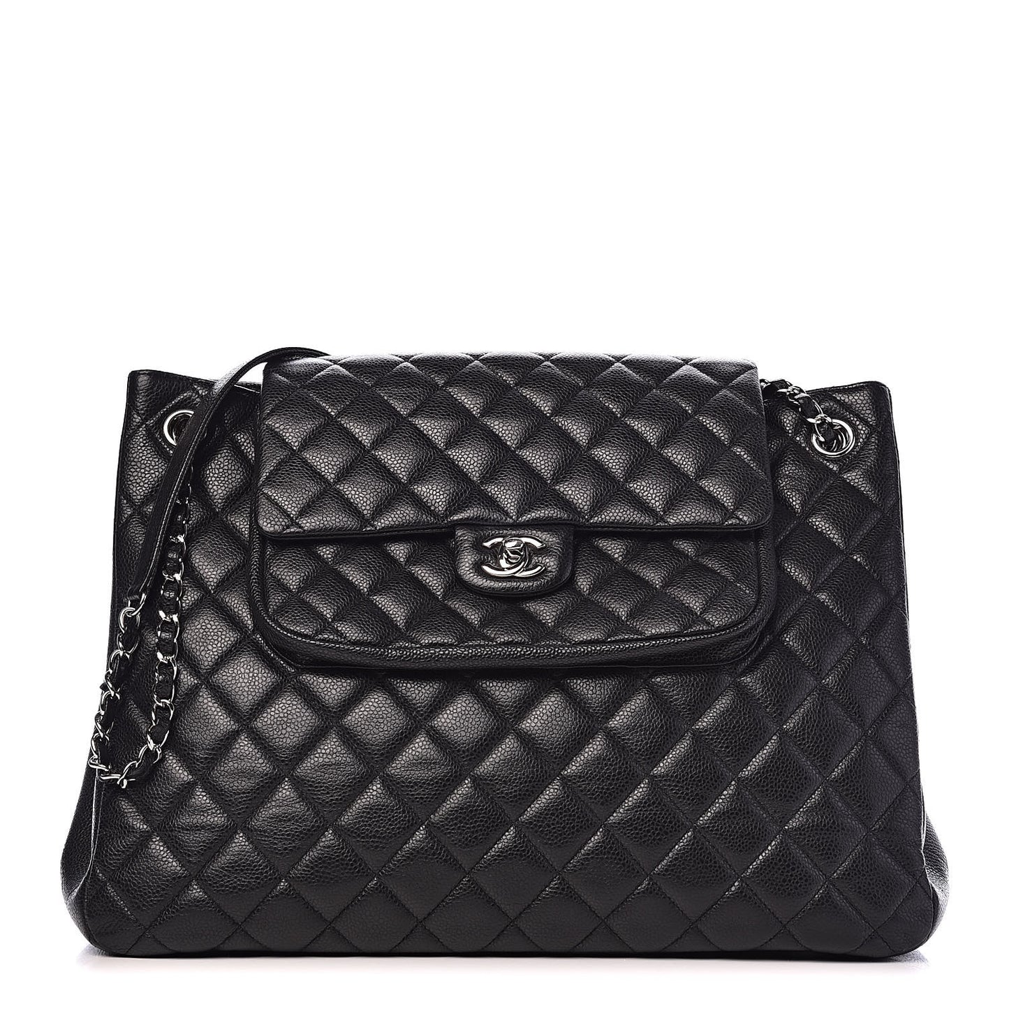 Caviar Quilted Flap Tote Black