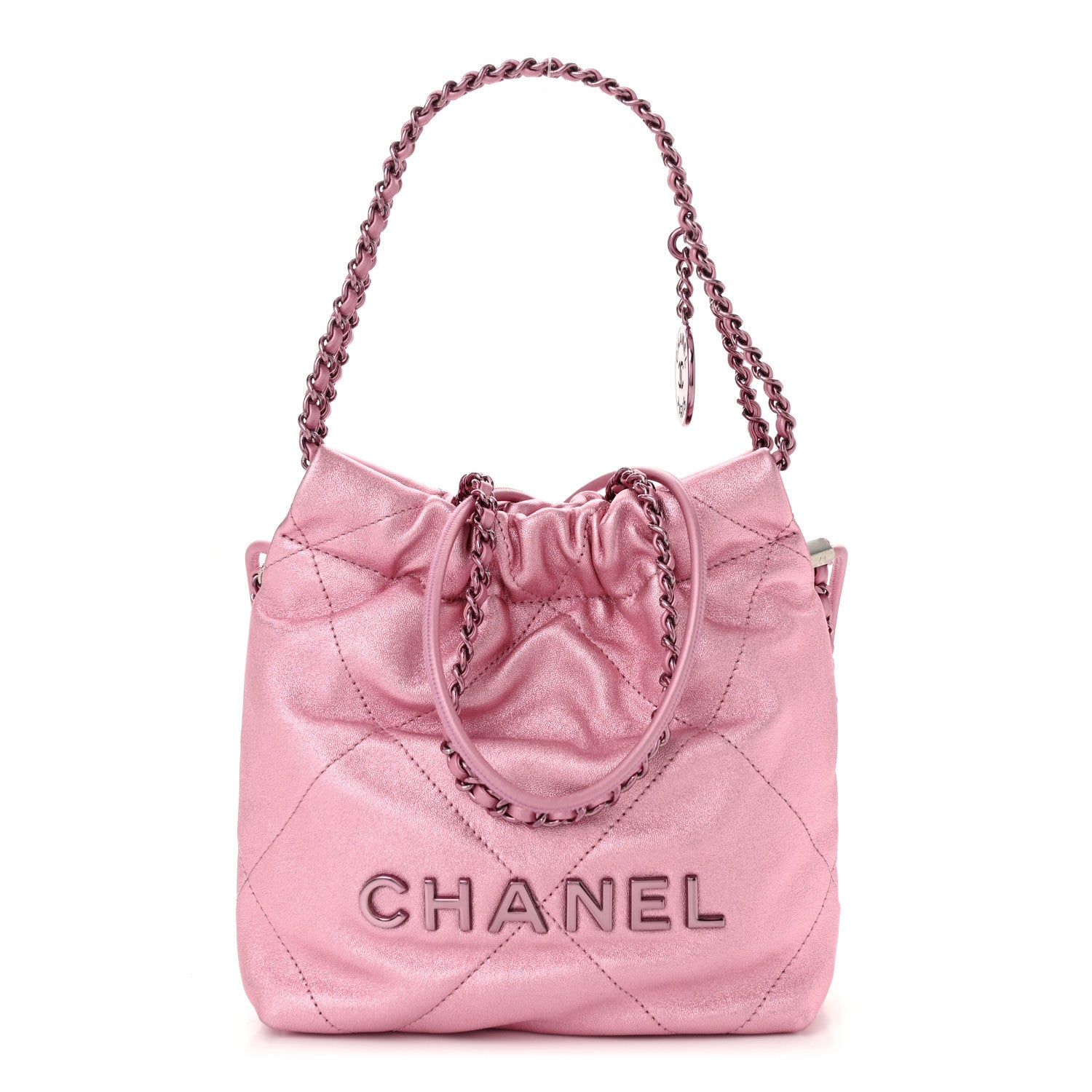 Chanel Metallic Lambskin Lacquered Monochrome Quilted Mini Chanel 22 Pink 1 of 10