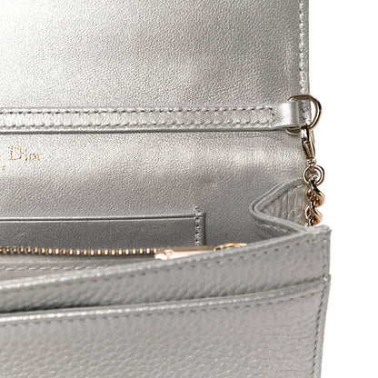 Christian Dior Metallic Grained Calfskin Diorama Wallet on Chain Pouch Silver 10 of 10