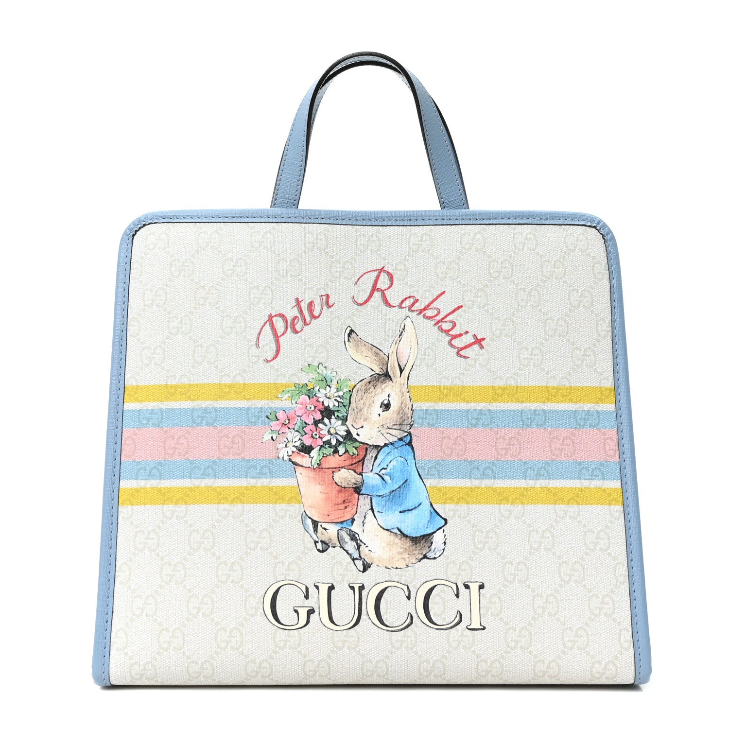Gucci X Peter Rabbit GG Supreme Monogram Rabbit Garden Childrens Tote Blue White 1 of 10