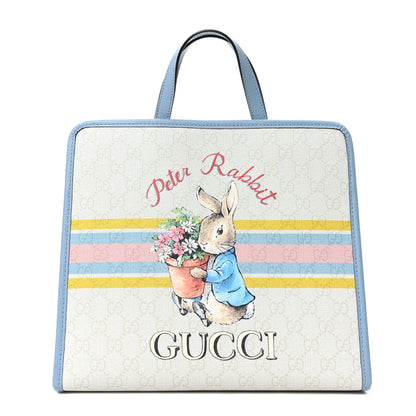 Gucci X Peter Rabbit GG Supreme Monogram Rabbit Garden Childrens Tote Blue White 1 of 10