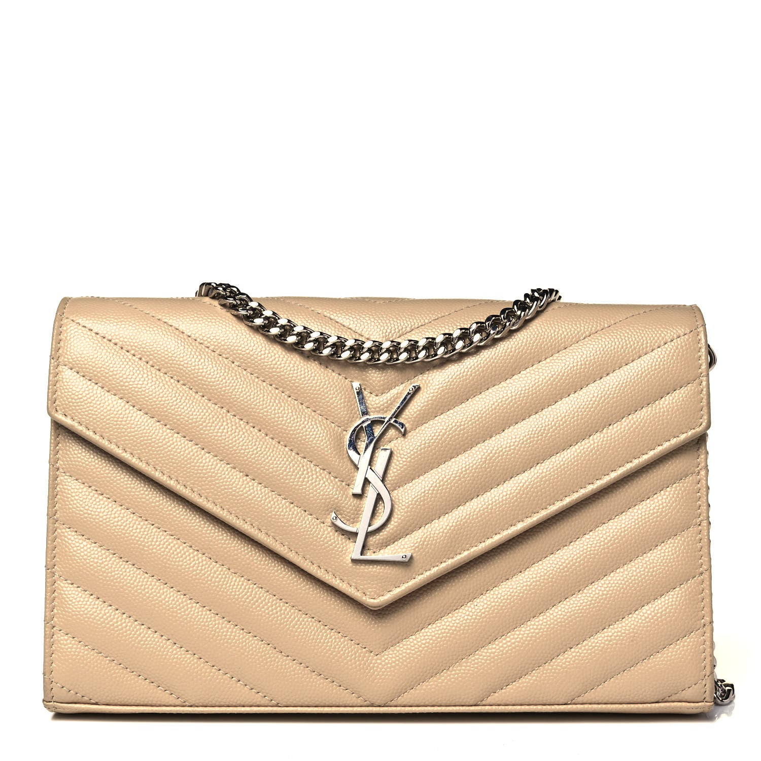 Saint Laurent Grain De Poudre Matelasse Chevron Monogram Chain Wallet Nude Powder 1 of 9