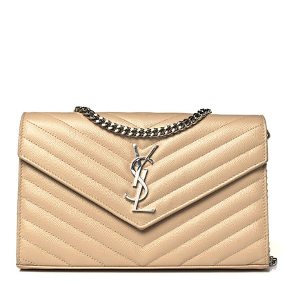 Saint Laurent Grain De Poudre Matelasse Chevron Monogram Chain Wallet Nude Powder 1 of 9
