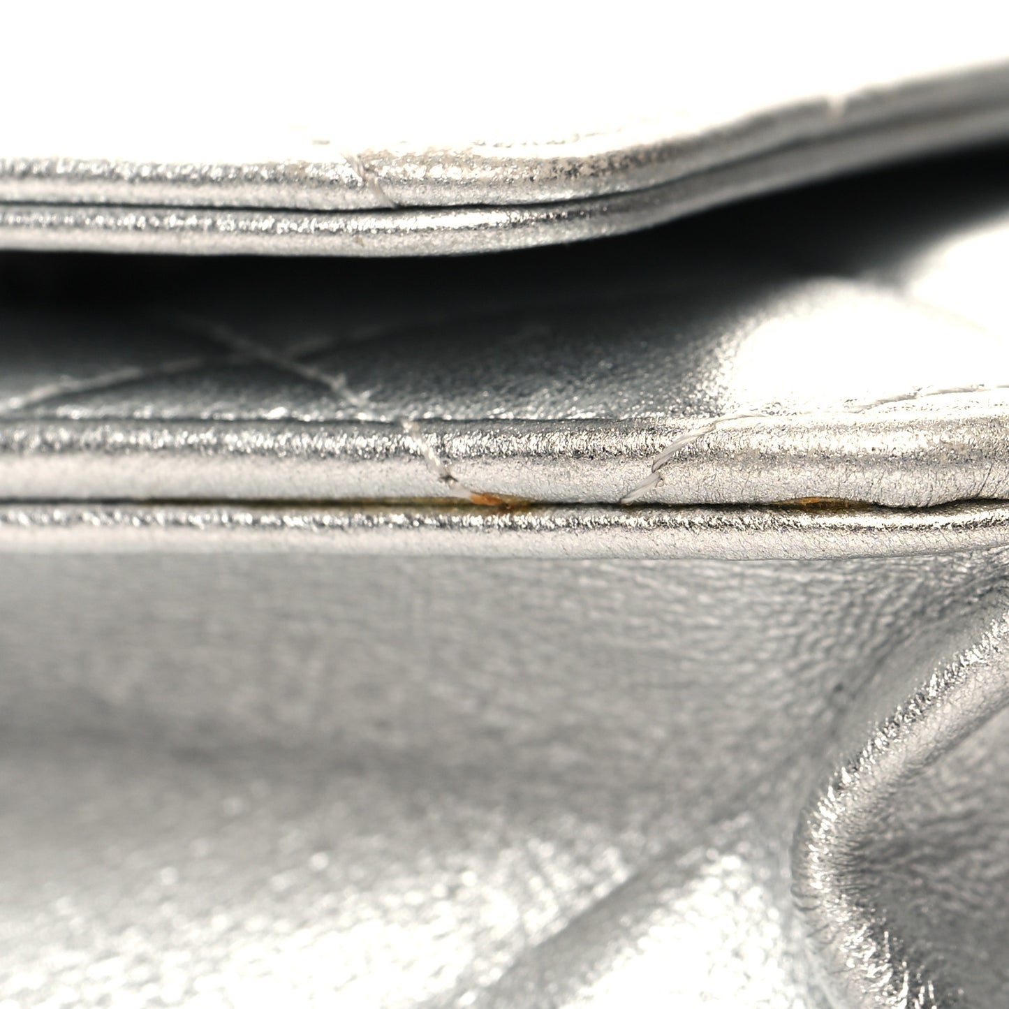 Metallic Lambskin Quilted Wallet On Chain WOC Silver