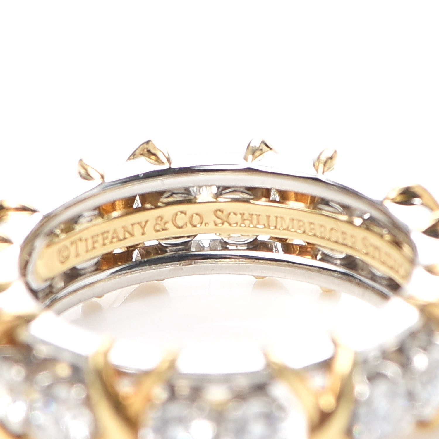 Tiffany Platinum 18K Yellow Gold Diamond Schlumberger Sixteen Stone Ring 50 5.25 5 of 7